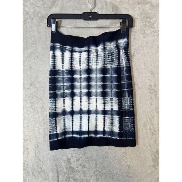 BCBGMAXAZRIA Mini Skirt Small Blue White Tie Dye Ribbed Bodycon Stretch - Picture 6 of 7